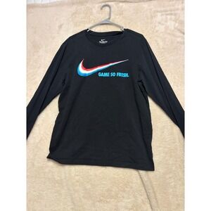 Nike Long Sleeve T Shirt Black Swoosh Logo Game So Fresh Graphic Tee